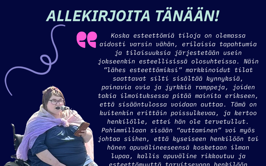 Tuemme Esteettömyys NYT -kansalaisaloitetta!